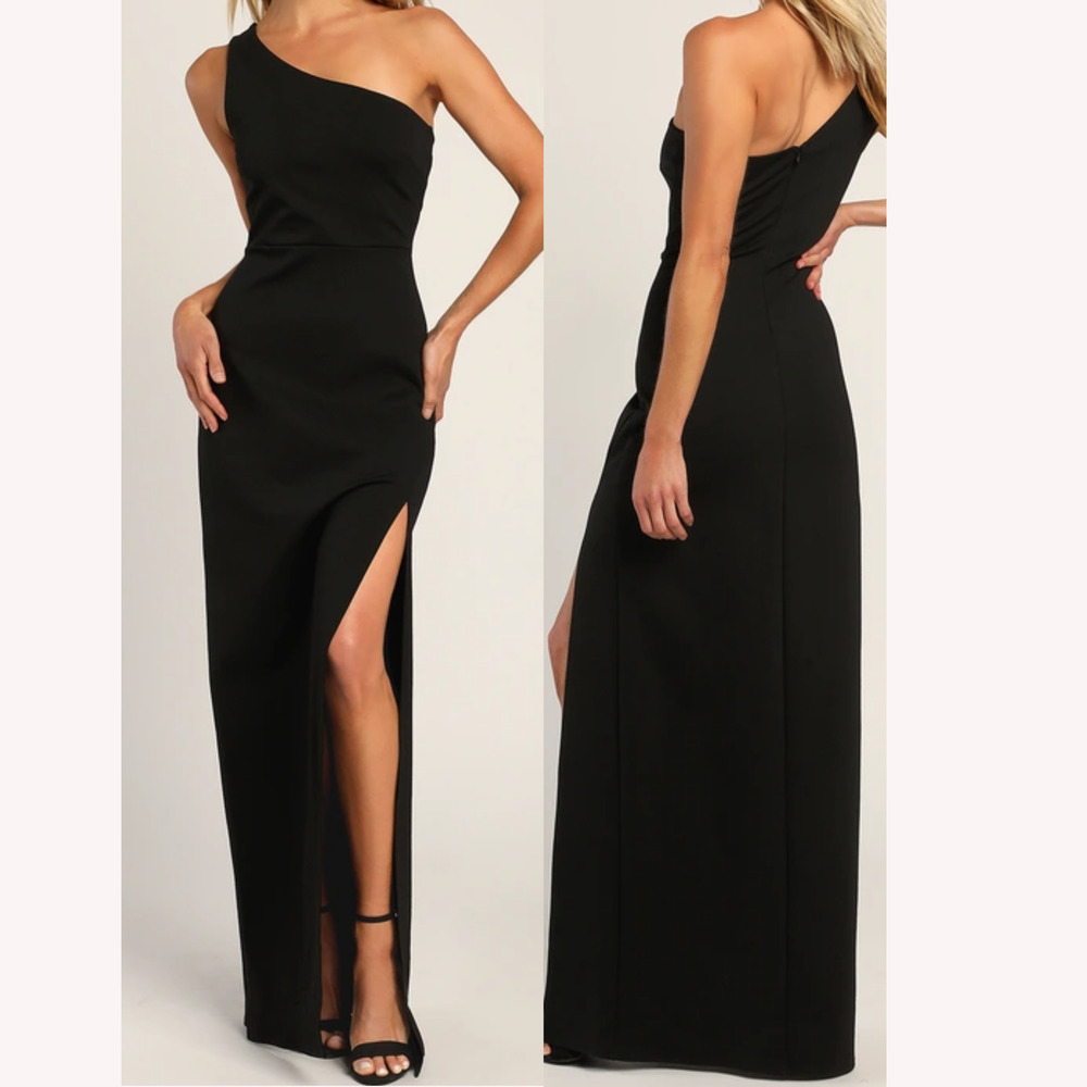 LULU'S SZ M Good Times Only Black One-Shoulder Party Formal Maxi Dress NEW B47